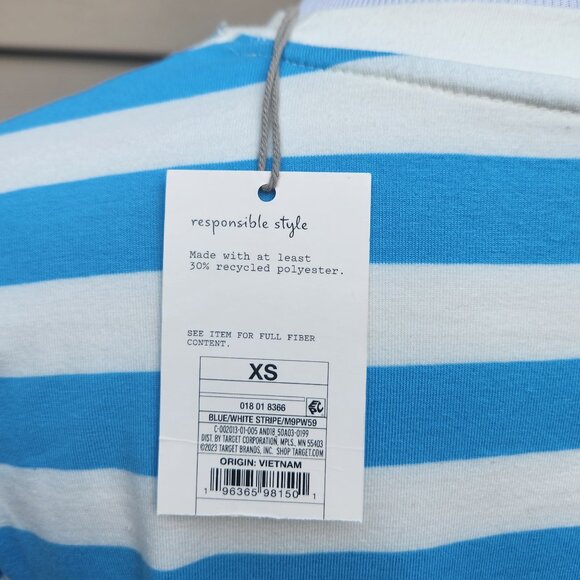 a new day Striped Cropped Crewneck T-Shirt Light Blue White NWT Boxy - Picture 9 of 13